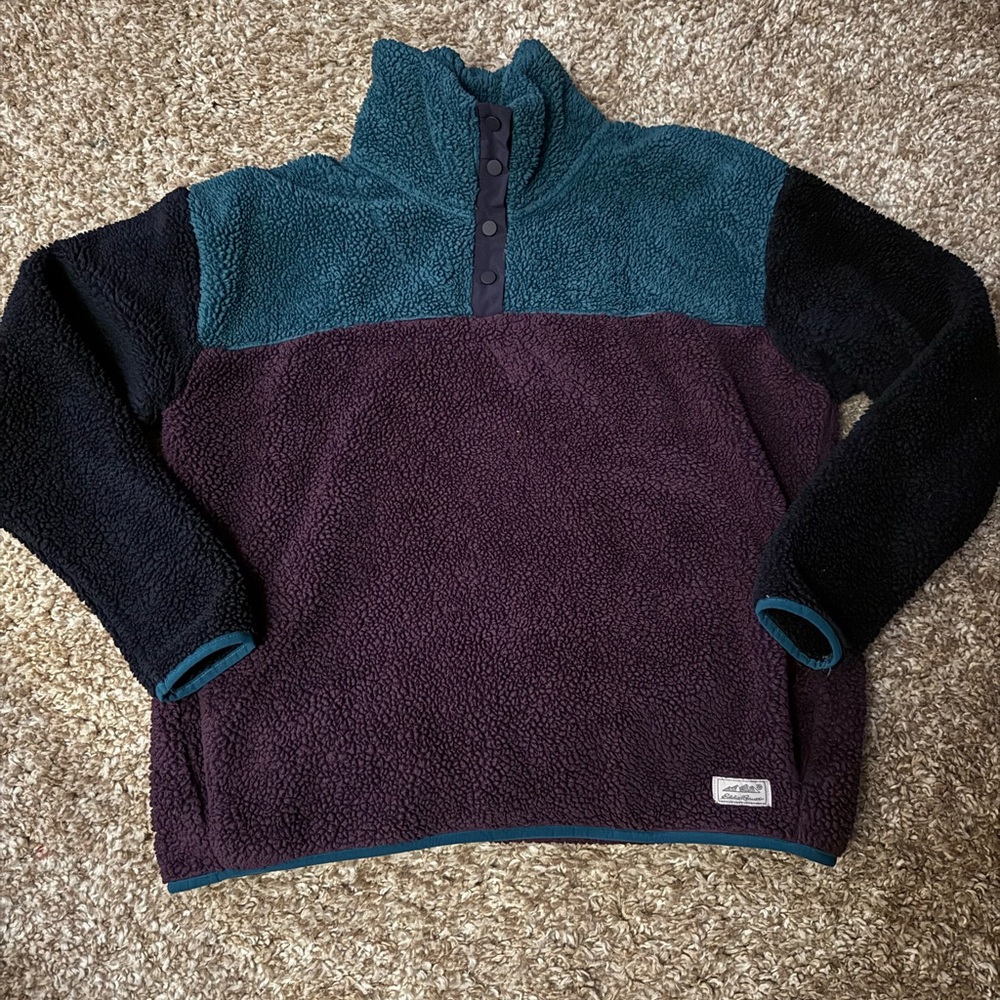 Eddie Bauer Teal purple and Navy Fleece Jacket